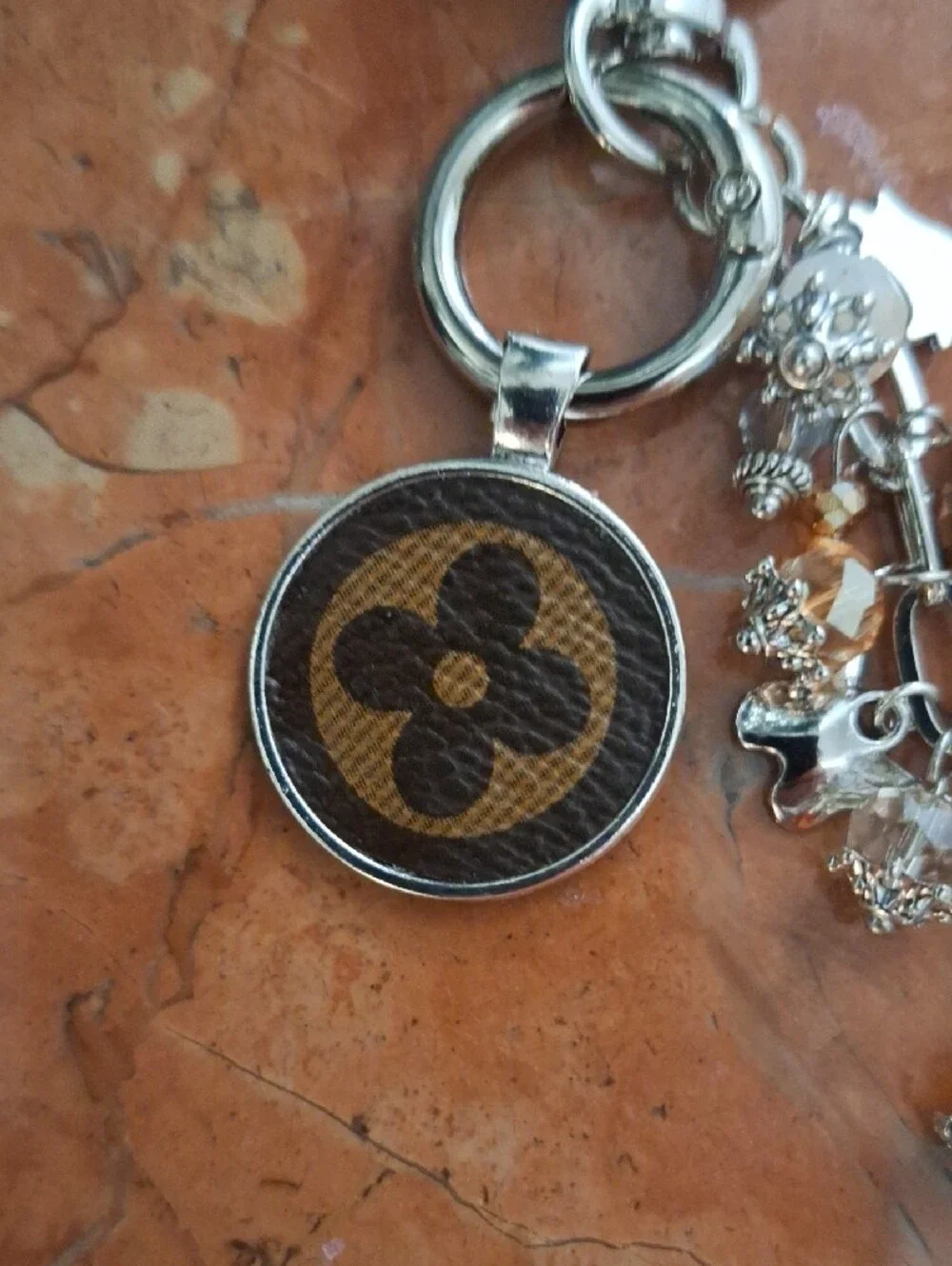 Designer-upcycled Brown and Silver Beaded Dangle Keychain Bag Charm